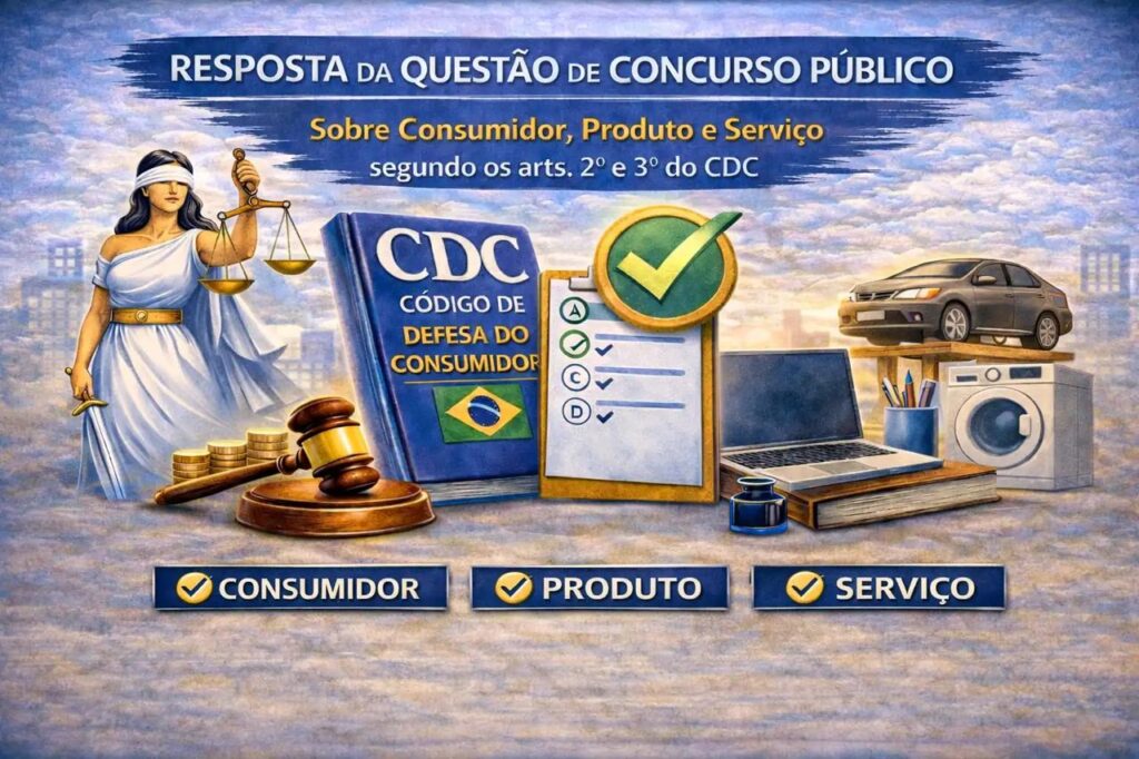 Resposta da questão de concurso público sobre consumidor, produto e serviço segundo os artigos 2º e 3º do CDC